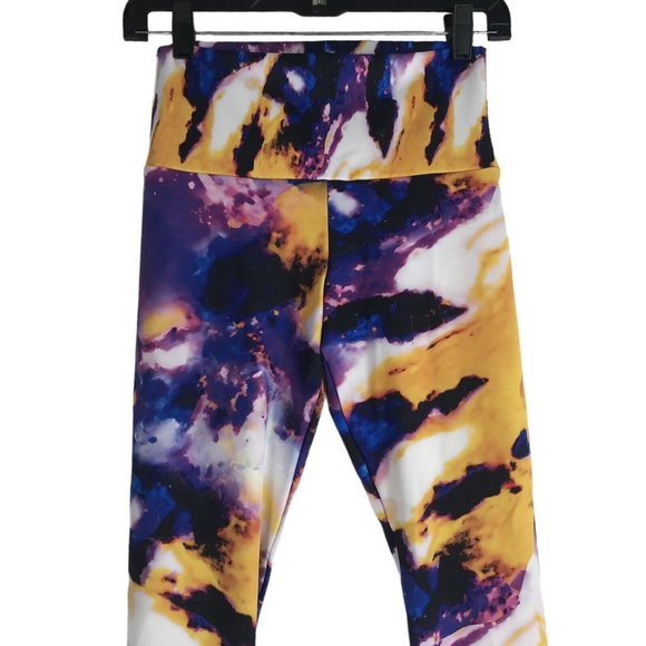 Agstract Apparel Cropped Leggings Size Small Purple Yellow Tie Dye Stretch USA - Picture 4 of 10